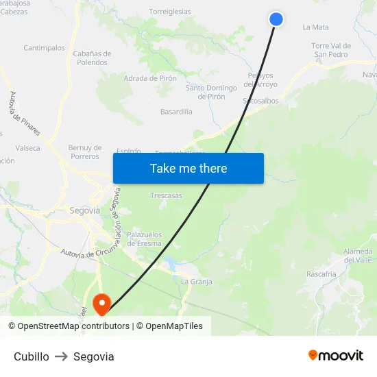 Cubillo to Segovia map