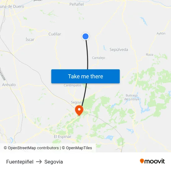Fuentepiñel to Segovia map