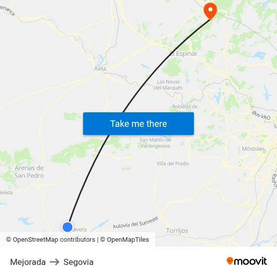 Mejorada to Segovia map