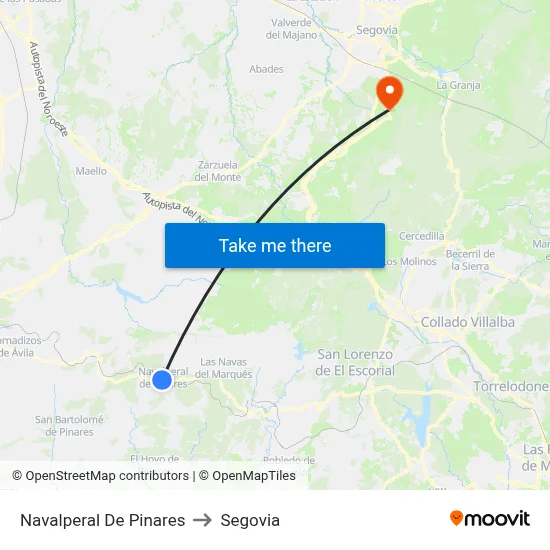 Navalperal De Pinares to Segovia map