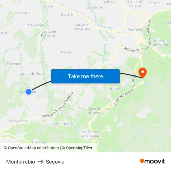 Monterrubio to Segovia map