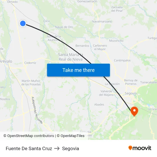 Fuente De Santa Cruz to Segovia map