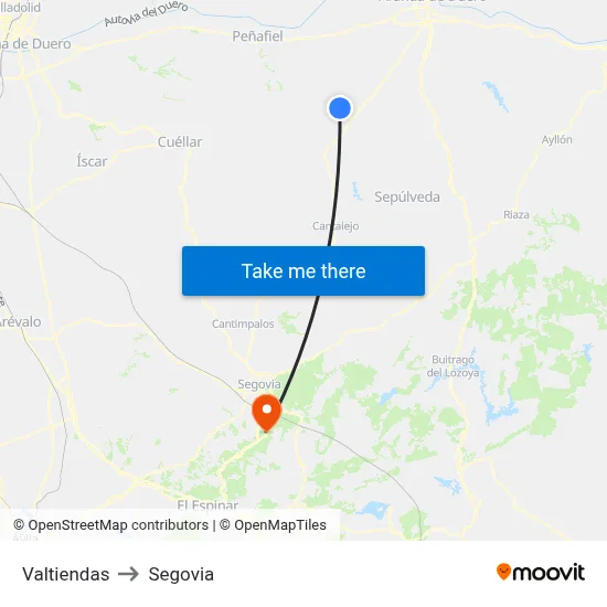 Valtiendas to Segovia map