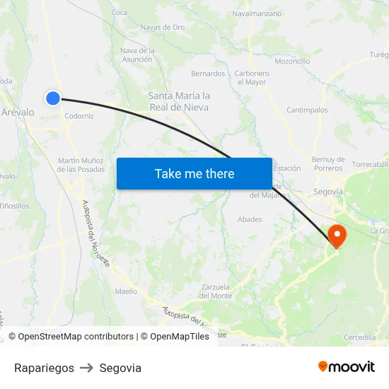 Rapariegos to Segovia map