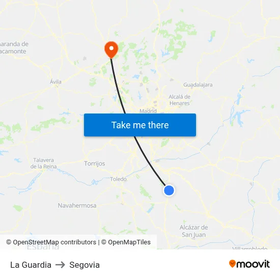 La Guardia to Segovia map