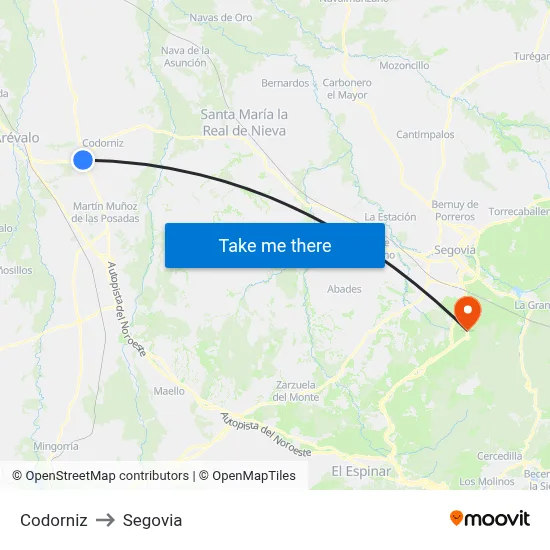 Codorniz to Segovia map