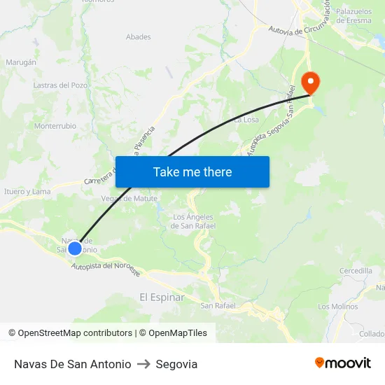 Navas De San Antonio to Segovia map