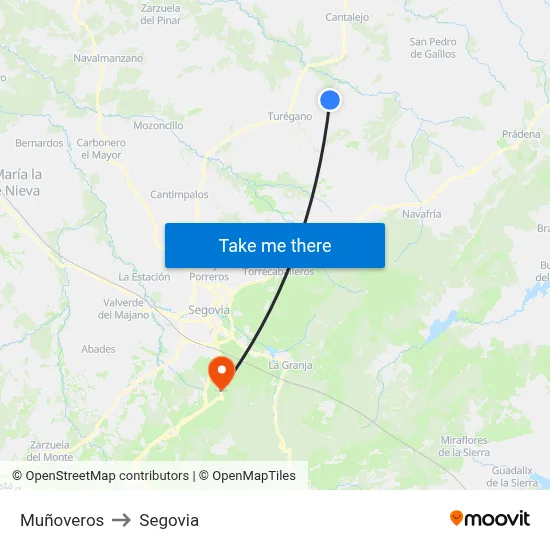 Muñoveros to Segovia map