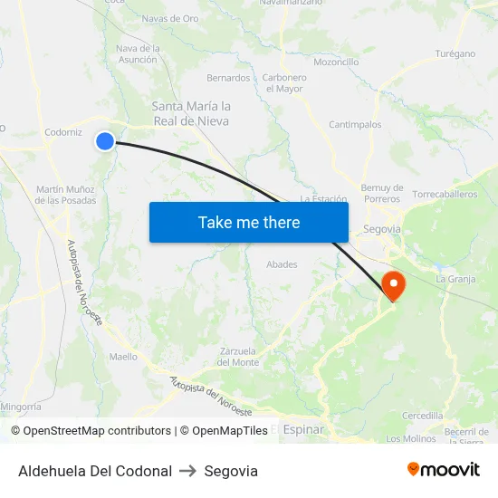 Aldehuela Del Codonal to Segovia map