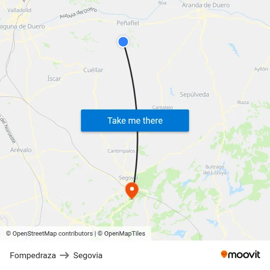 Fompedraza to Segovia map