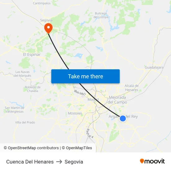 Cuenca Del Henares to Segovia map