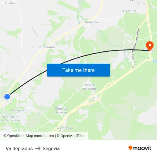 Valdeprados to Segovia map