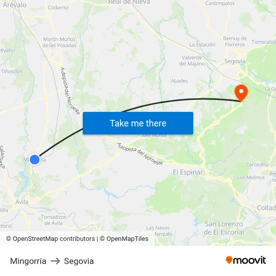 Mingorría to Segovia map