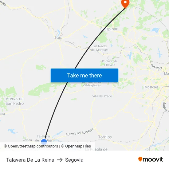 Talavera De La Reina to Segovia map
