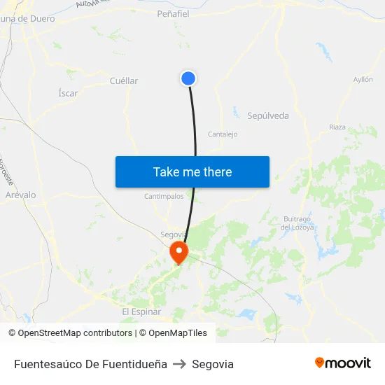 Fuentesaúco De Fuentidueña to Segovia map