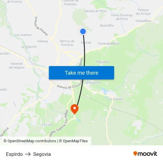 Espirdo to Segovia map