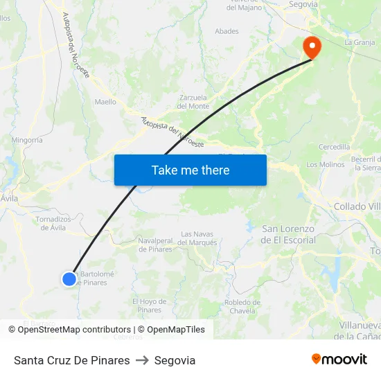 Santa Cruz De Pinares to Segovia map