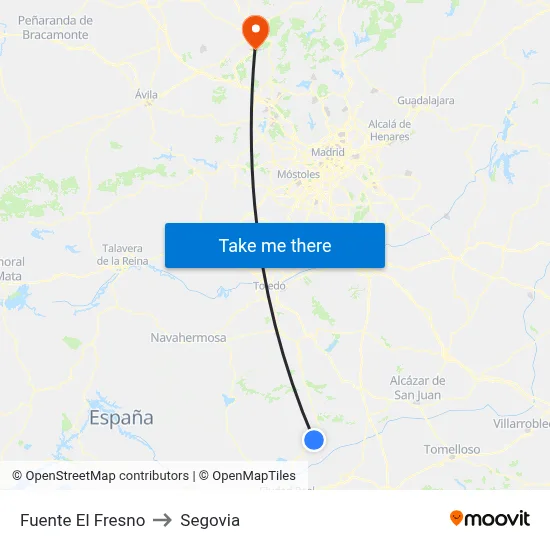 Fuente El Fresno to Segovia map