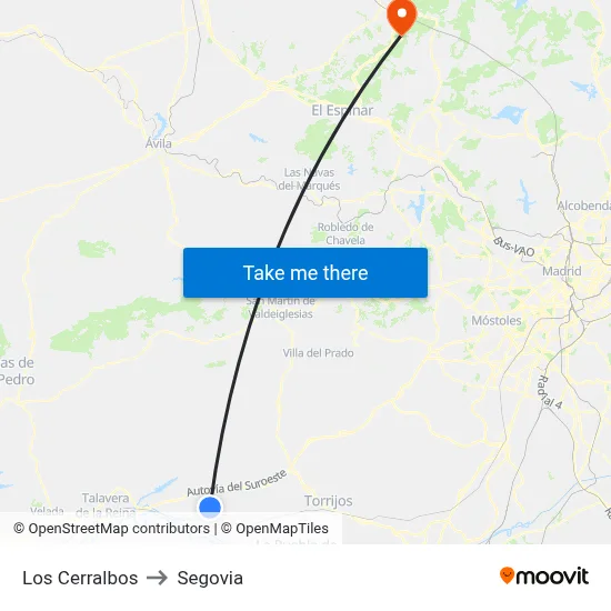 Los Cerralbos to Segovia map