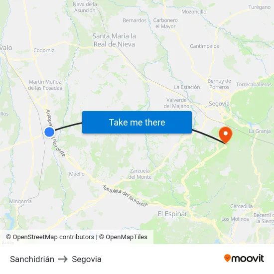 Sanchidrián to Segovia map