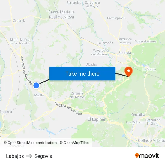 Labajos to Segovia map