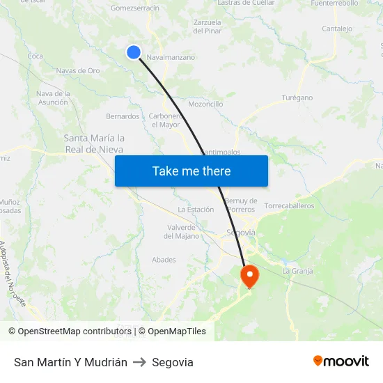 San Martín Y Mudrián to Segovia map
