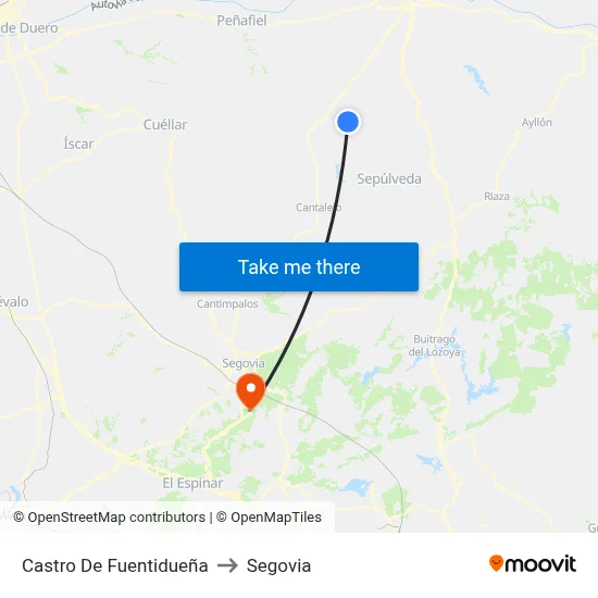 Castro De Fuentidueña to Segovia map