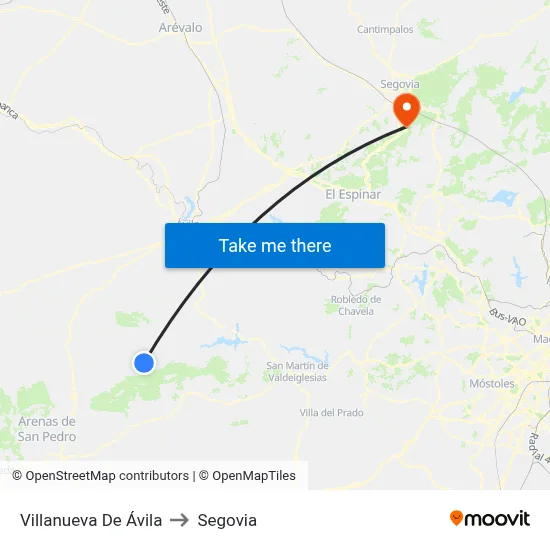 Villanueva De Ávila to Segovia map