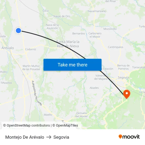 Montejo De Arévalo to Segovia map
