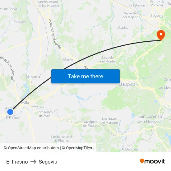 El Fresno to Segovia map