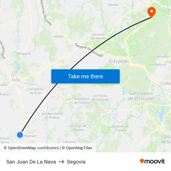 San Juan De La Nava to Segovia map