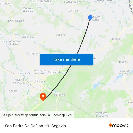San Pedro De Gaíllos to Segovia map