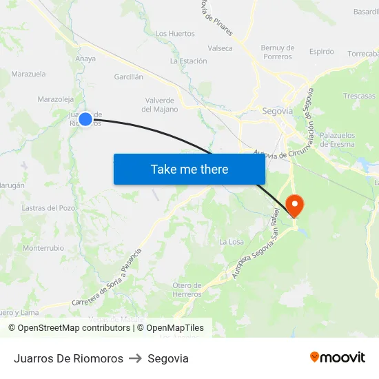 Juarros De Riomoros to Segovia map