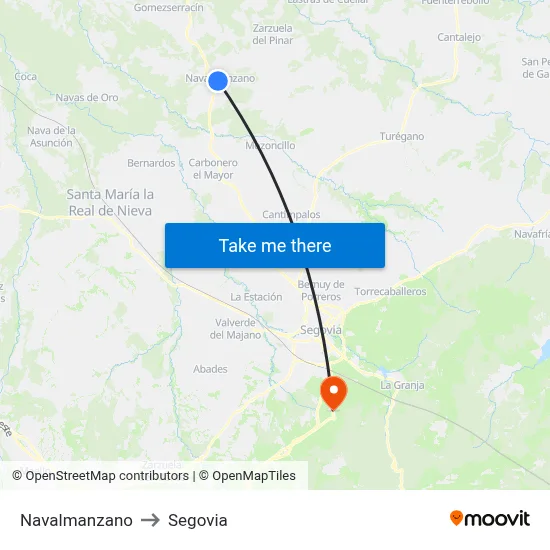 Navalmanzano to Segovia map