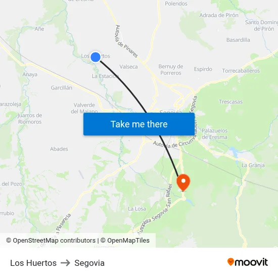 Los Huertos to Segovia map