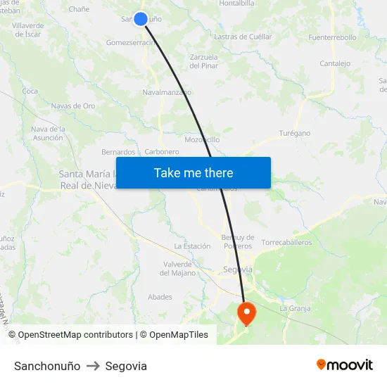 Sanchonuño to Segovia map