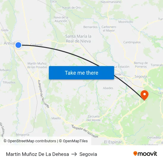Martín Muñoz De La Dehesa to Segovia map