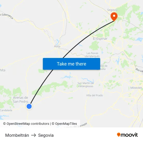 Mombeltrán to Segovia map
