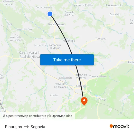 Pinarejos to Segovia map