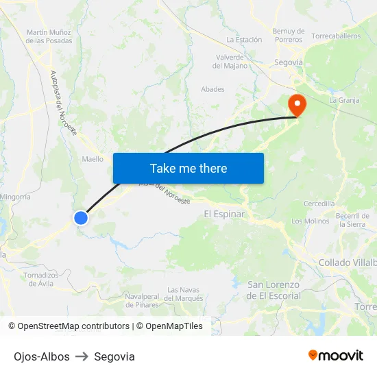 Ojos-Albos to Segovia map
