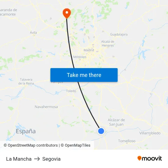 La Mancha to Segovia map