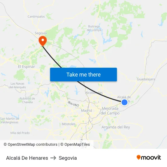 Alcalá De Henares to Segovia map