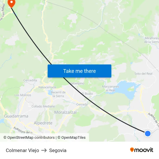 Colmenar Viejo to Segovia map