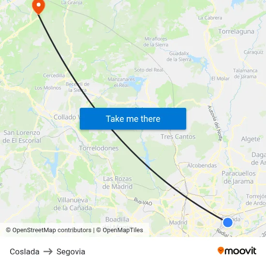 Coslada to Segovia map