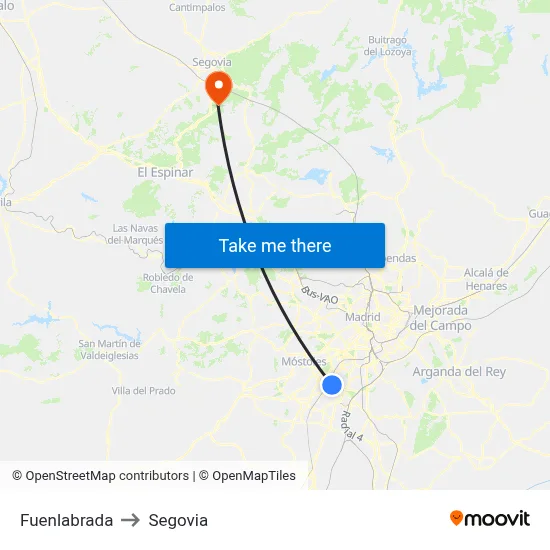 Fuenlabrada to Segovia map