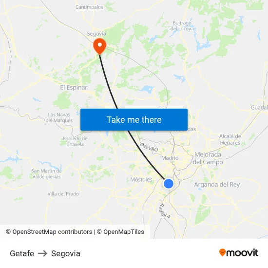 Getafe to Segovia map