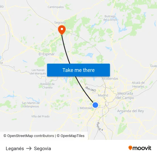 Leganés to Segovia map