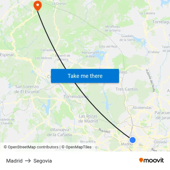 Madrid to Segovia map