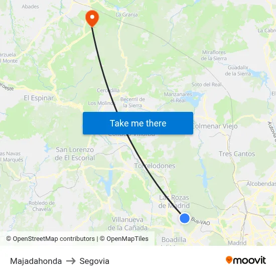 Majadahonda to Segovia map