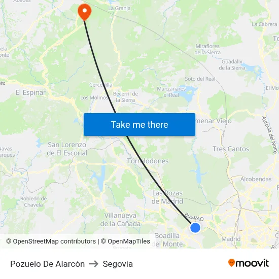 Pozuelo De Alarcón to Segovia map